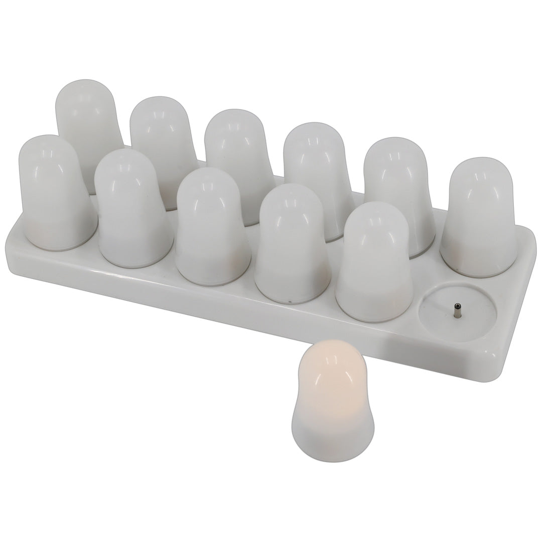 Genopladelige LED fyrfadslys med fjernbetjening – 12 stk. inkl. ladestation